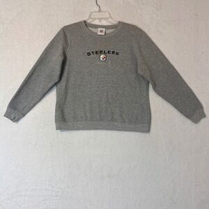 NFL For Her Pittsburgh Steelers Sweatshirt Gray Embroidered Crew Neck Medium J54